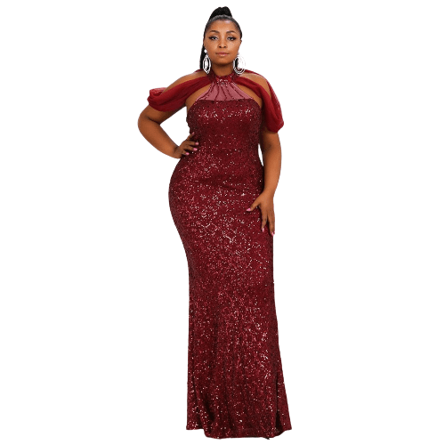 Cap Point Burgundy / L / 158-185 Elegant Sleeveless Sequin Evening Maxi Dress
