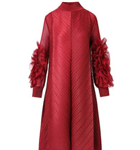 Load image into Gallery viewer, Cap Point Burgundy / L Pamela Petal Splice Sleeve Loose Streetwear Midi Dress
