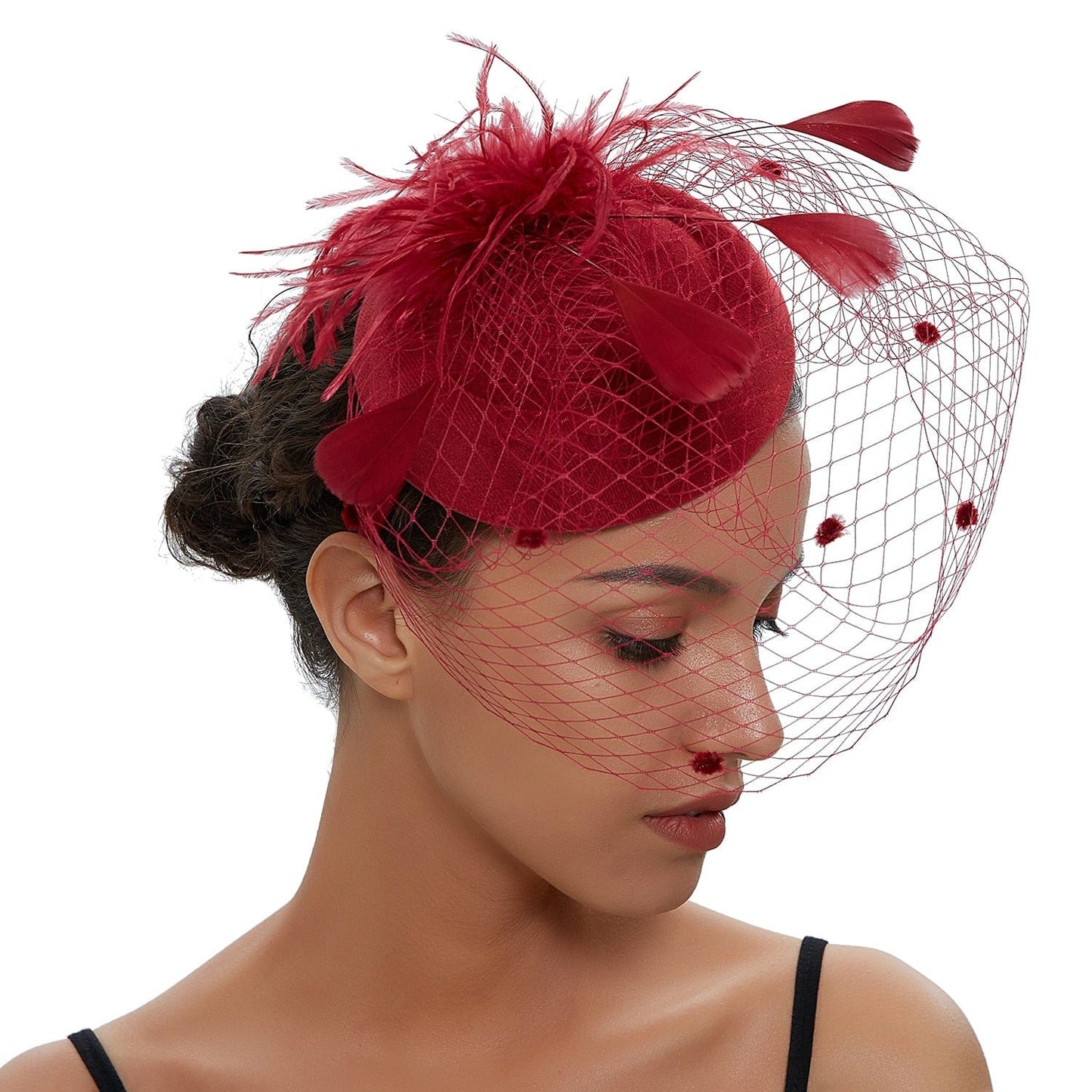 Cap Point Burgundy Mirva Chic Cocktail Wedding Party Church Headpiec Hat Fascinators