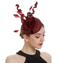 Load image into Gallery viewer, Cap Point burgundy Mirva Hat Cocktail Tea Party Kentucky Derby Feather Fascinators
