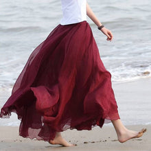 Load image into Gallery viewer, Cap Point Burgundy / One size Prisca Boho Double Layer Chiffon Maxi Skirt
