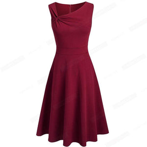 Cap Point Burgundy / S Sleeveless Sleeveless A-Line Evening Dress with Asymmetric Tie Neck