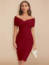 Load image into Gallery viewer, Cap Point Burgundy / XS Celia Off Shoulder V Neck Sheath Knee Length Bandage Club Party Dress
