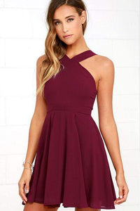 Cap Point Burgundy / XS Summer Style Cute Women Sexy Halter Dress