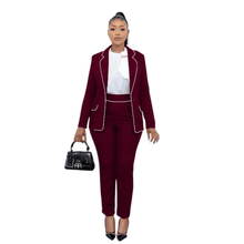 Load image into Gallery viewer, Cap Point Burgungy / 6 Celine Office Lady New slim fit blazer and pencil pants set
