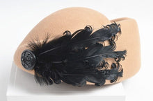 Load image into Gallery viewer, Cap Point camel / Free size Luxury feather stewardess British style Beret
