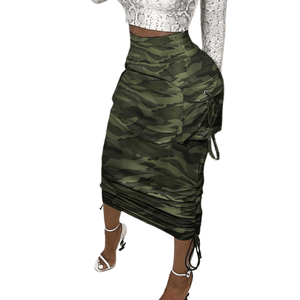 Cap Point Camouflage / S Serena Elegant Draw String Ruched Maxi Dress