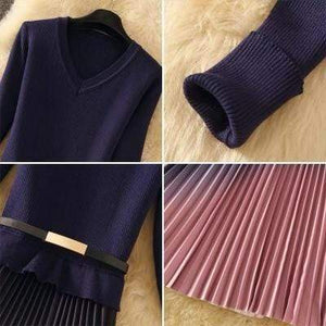 Cap Point Cap Point  Elegant Knitted  Pleated Dress