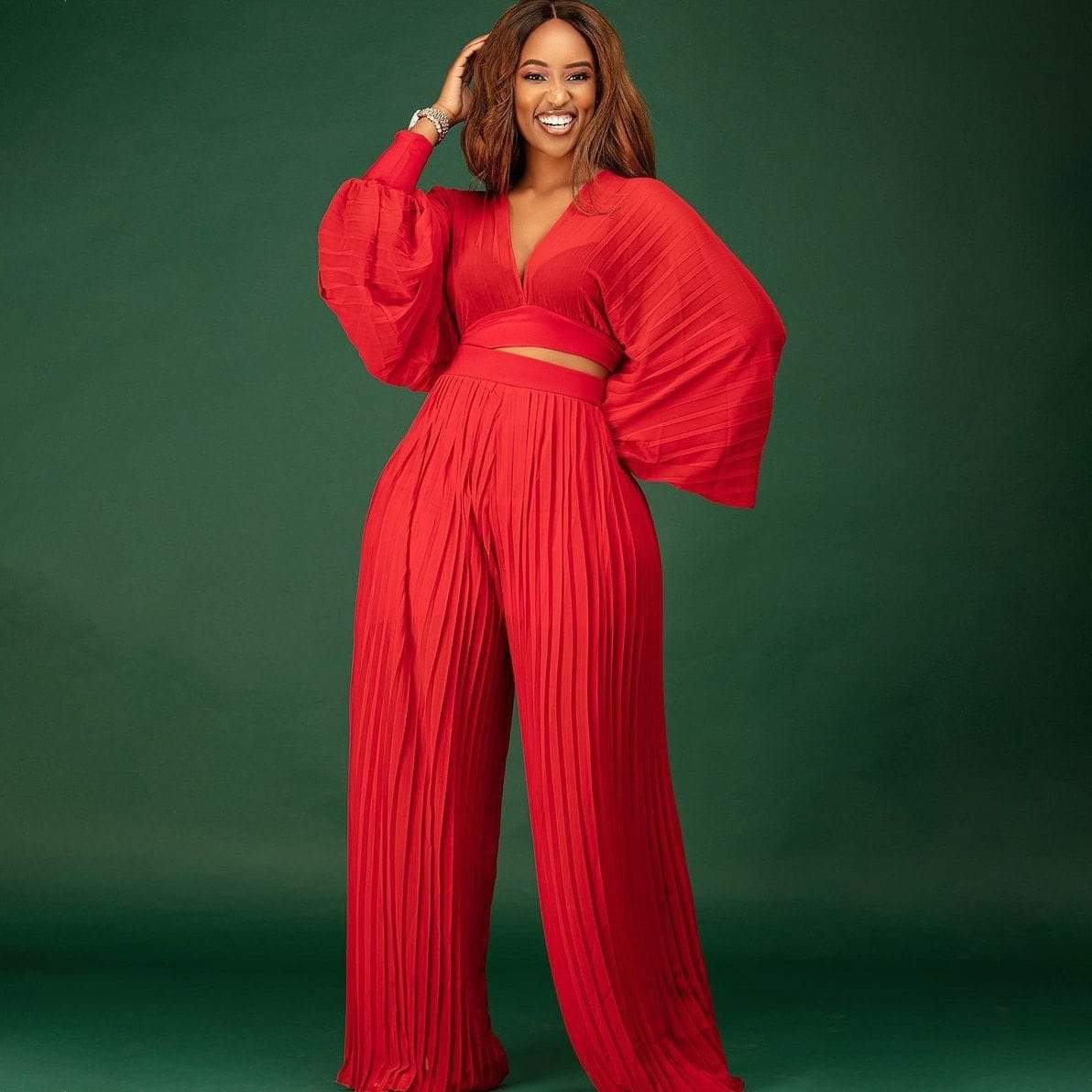 Cap Point Cap Point Pleated Set Crop Top High Waist Wide Leg Pants