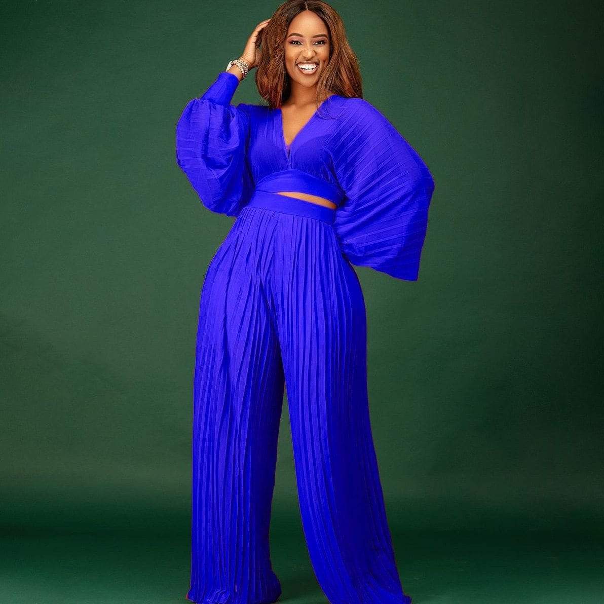 Cap Point Cap Point Pleated Set Crop Top High Waist Wide Leg Pants