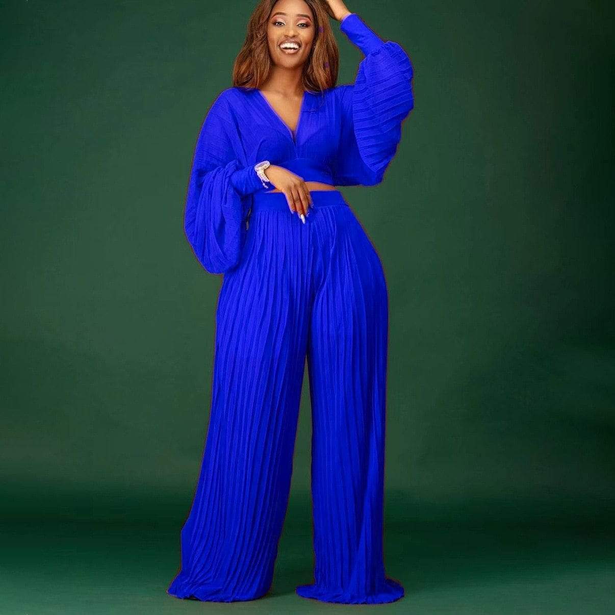Cap Point Cap Point Pleated Set Crop Top High Waist Wide Leg Pants