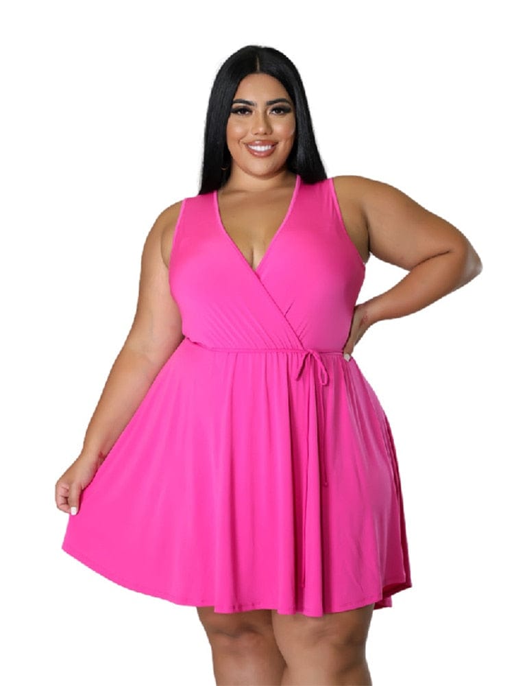 Cap Point Carline Plus Size Vest V Neck Sexy Mini Dress