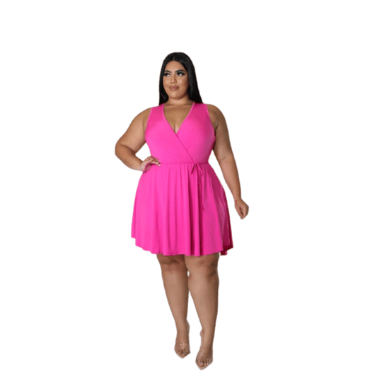 Cap Point Carline Plus Size Vest V Neck Sexy Mini Dress