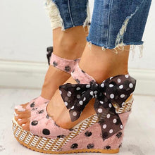 Load image into Gallery viewer, Cap Point Carole Dot Bowknot Design Platform Wedge Ankle Strap Open Toe Sandals
