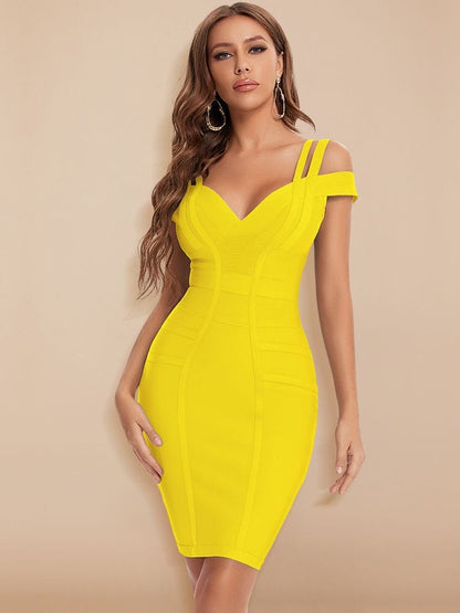 Cap Point Carolyn Sexy Bandage V-Neck Double Elastic Strap Bodycon Party Club Dress