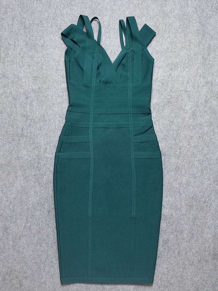 Cap Point Carolyn Sexy Bandage V-Neck Double Elastic Strap Bodycon Party Club Dress