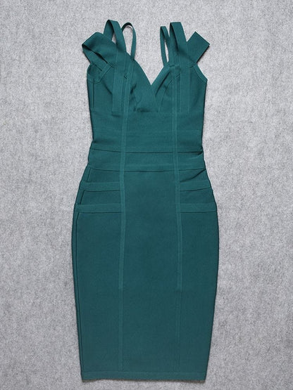 Cap Point Carolyn Sexy Bandage V-Neck Double Elastic Strap Bodycon Party Club Dress