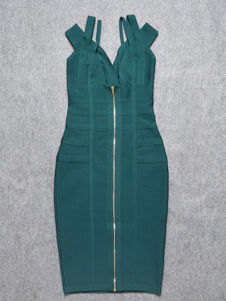 Cap Point Carolyn Sexy Bandage V-Neck Double Elastic Strap Bodycon Party Club Dress