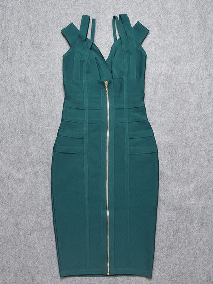 Cap Point Carolyn Sexy Bandage V-Neck Double Elastic Strap Bodycon Party Club Dress
