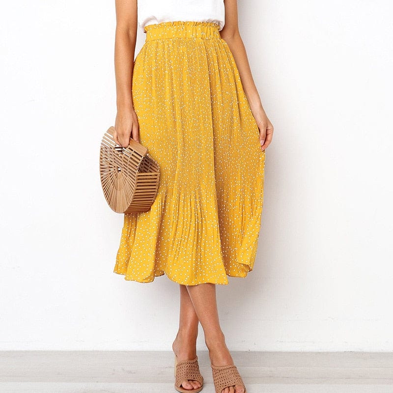 Cap Point Casual Chiffon Printed High Waist Pleated Maxi Skirt