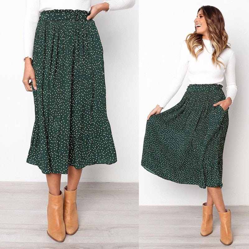 Cap Point Casual Chiffon Printed High Waist Pleated Maxi Skirt