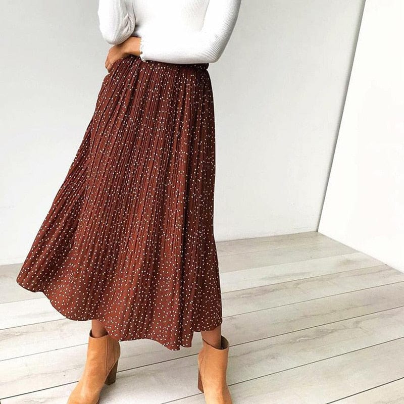 Cap Point Casual Chiffon Printed High Waist Pleated Maxi Skirt