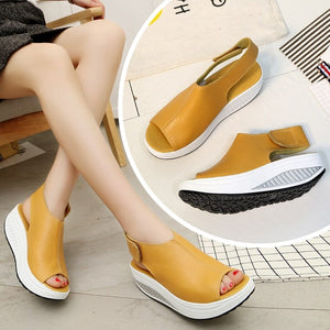 Cap Point Casual Platform Wedges Sandals Leather Swing Peep Toe