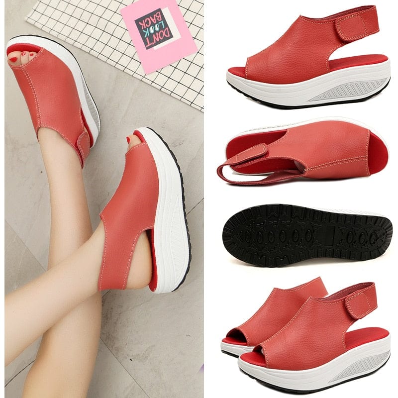Cap Point Casual Platform Wedges Sandals Leather Swing Peep Toe