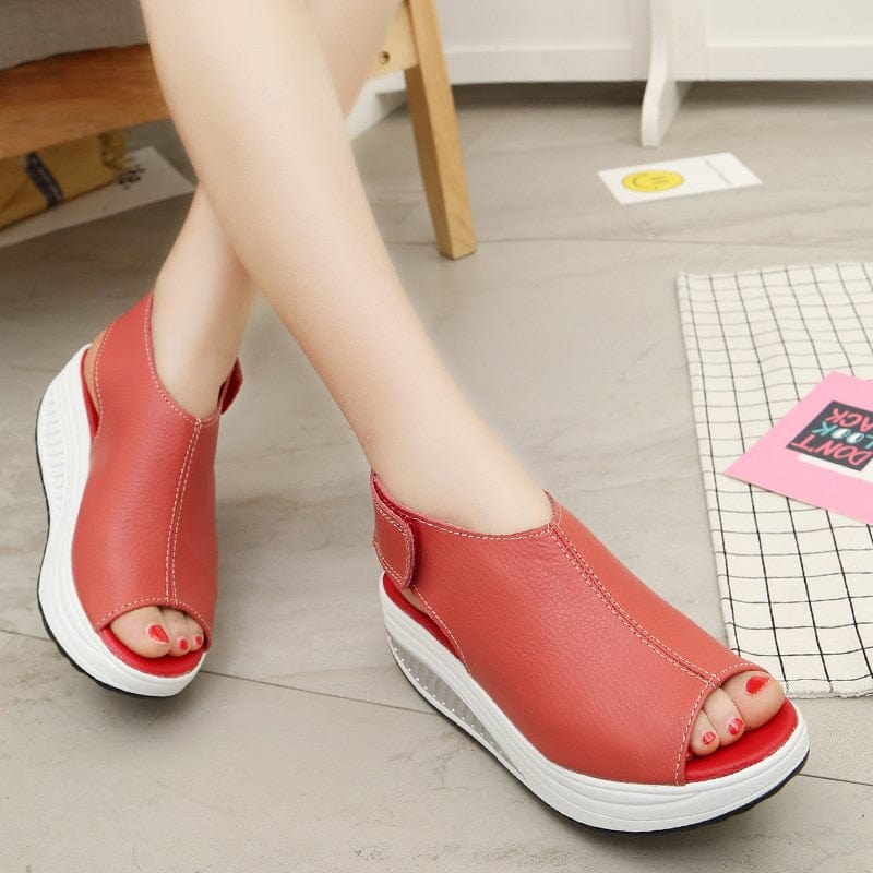 Cap Point Casual Platform Wedges Sandals Leather Swing Peep Toe