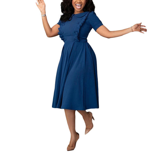 Cap Point Celia Fashion Elegant High Waist Solid A Line Mid-Calf Dress