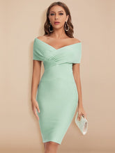 Load image into Gallery viewer, Cap Point Celia Off Shoulder V Neck Sheath Knee Length Bandage Club Party Dress
