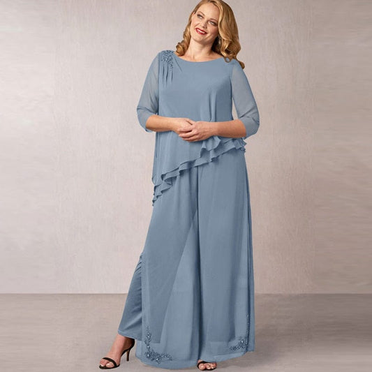 Cap Point Teal / 10 Mireille 2 Pieces Applique Chiffon Mother Of The Bride Dress
