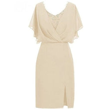 Load image into Gallery viewer, Cap Point Champagne / 6 Allegra V-Neck Short Sleeves Knee Length Mother of The Groom Dress
