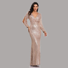 Load image into Gallery viewer, Cap Point Champagne Gold / 2 Sexy V-neck Mermaid Evening Dress
