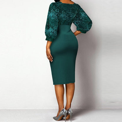 Cap Point Christianne Elegant Sexy V-neck Bright Silk Midi Party Dress