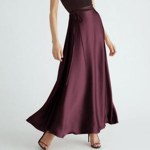 Cap Point Claret / S Elegant high waist high slit satin maxi skirt
