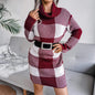 Cap Point Claret / S Fashion Turtleneck Knitted Sweater Dress