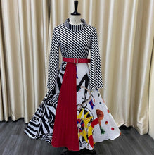 Load image into Gallery viewer, Cap Point Classy High Collar Striped Printed Dress With Waist Belt
