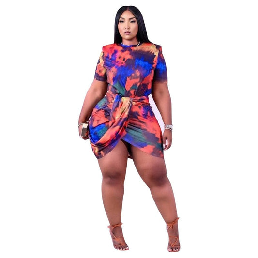 Cap Point Claudia Plus Size Fashion Short Sleeve Irregular Mini Dress