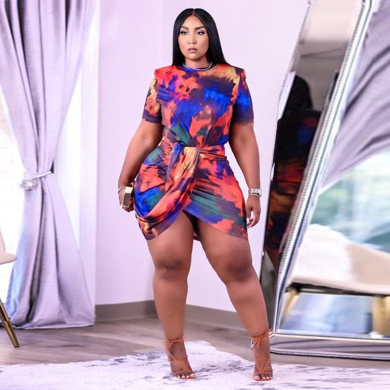 Cap Point Claudia Plus Size Fashion Short Sleeve Irregular Mini Dress