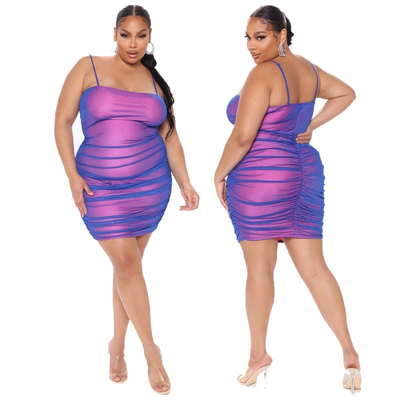 Cap Point Claudia Plus Size Fashion Solid Color Halter Pleated Mini Dress