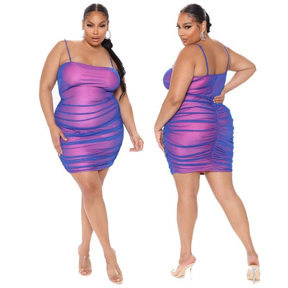 Cap Point Claudia Plus Size Fashion Solid Color Halter Pleated Mini Dress