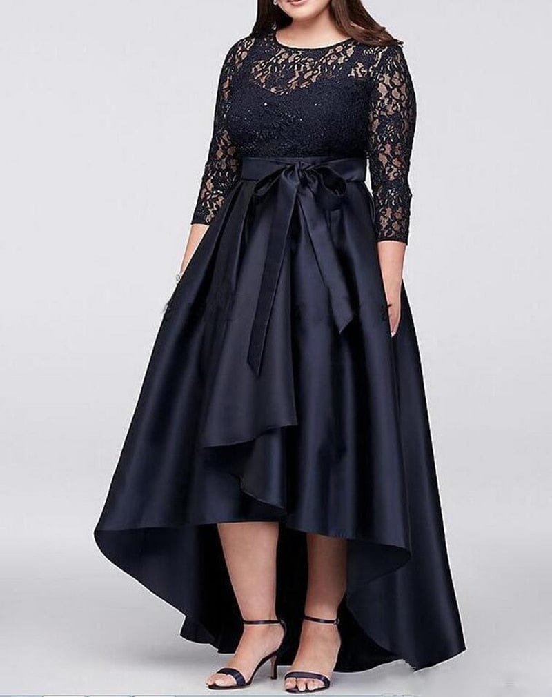 Cap Point ClaytonThree Quarter Sleeve Lace Satin Bow Sash Mother of the Bride Dress