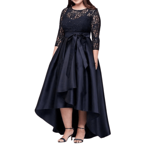 Cap Point ClaytonThree Quarter Sleeve Lace Satin Bow Sash Mother of the Bride Dress