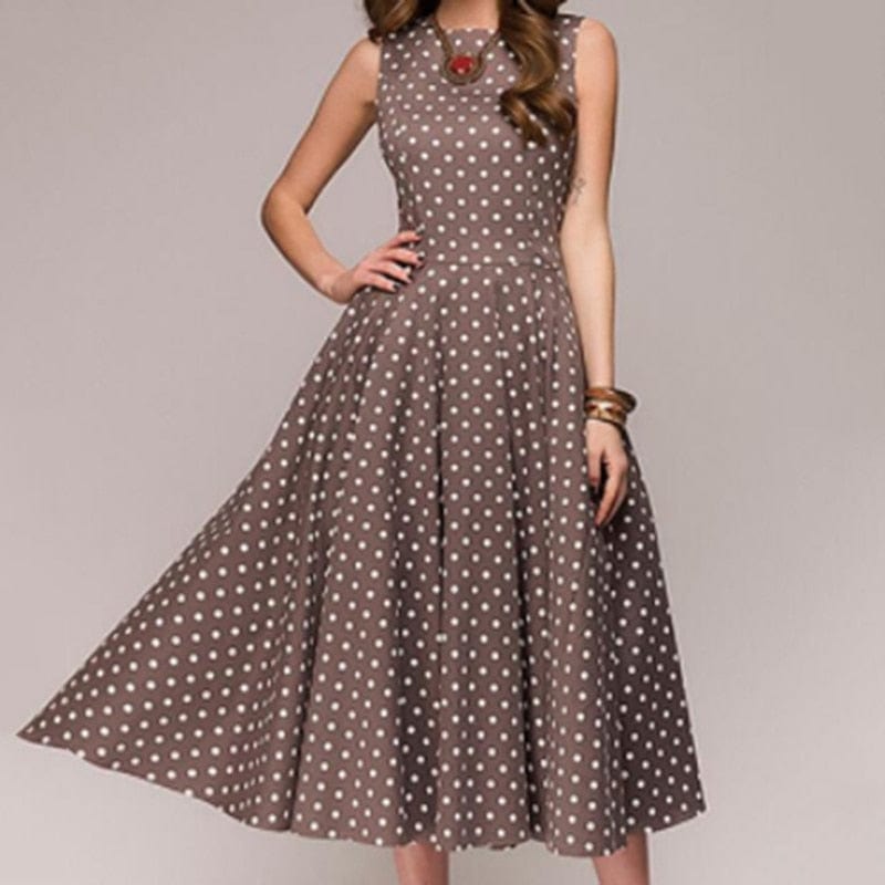 Cap Point coffee 2 / S Madeline Summer Ruffles Halter Irregular Lace Up Polka Dot Dress