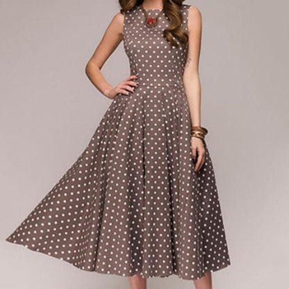 Cap Point coffee 2 / S Madeline Summer Ruffles Halter Irregular Lace Up Polka Dot Dress