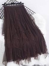 Load image into Gallery viewer, Cap Point Coffee / One Size Emine High waisted ruffled pleated tulle maxi skirt
