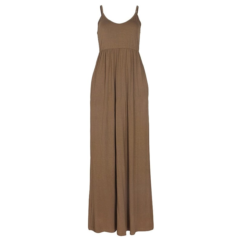 Cap Point Coffee / S Melania Loose Boho Spaghetti Strap Sleeveless Maxi Dress