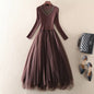 Cap Point coffee / S Okeleye Fashion Embroidery Mesh Patchwork Knitted Sweater Dress