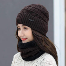 Load image into Gallery viewer, Cap Point Coffee / size56-60cm Jeans Winter Knitted Hat Scarf Set
